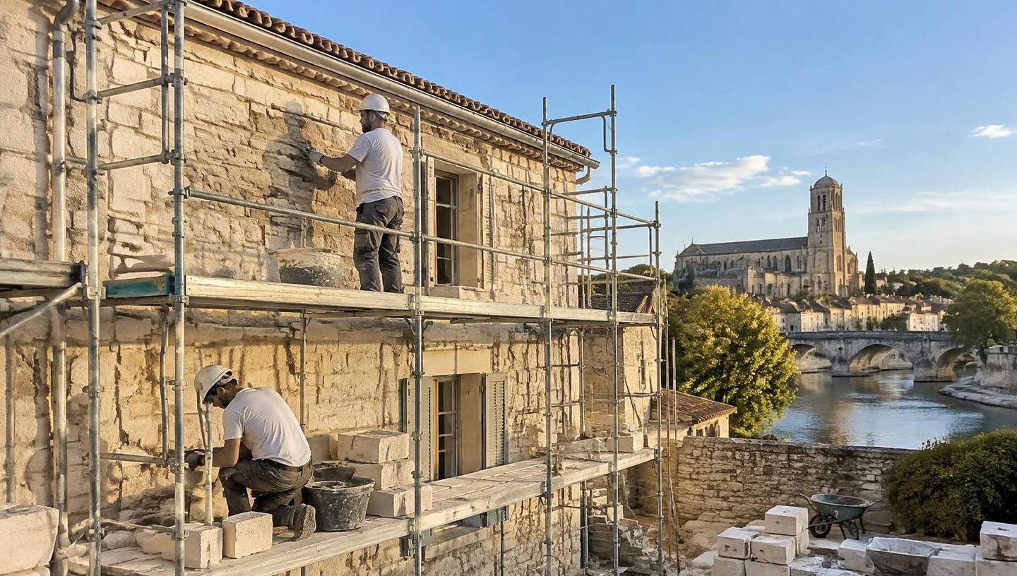 Chantier de rénovation d'une maison en pierre à Saintes, Charente-Maritime
